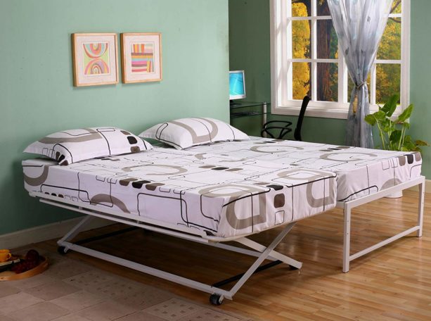 Kings Brand Furniture Twin Size Steel Day Bed (Daybed) Frame with Pop Up Trundle & Mattresses