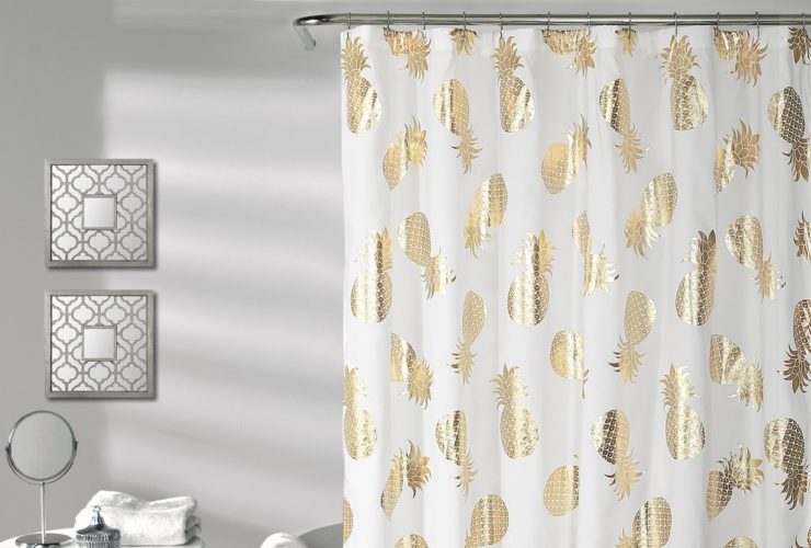 Lush Decor pineapple toss white and gold shower curtain