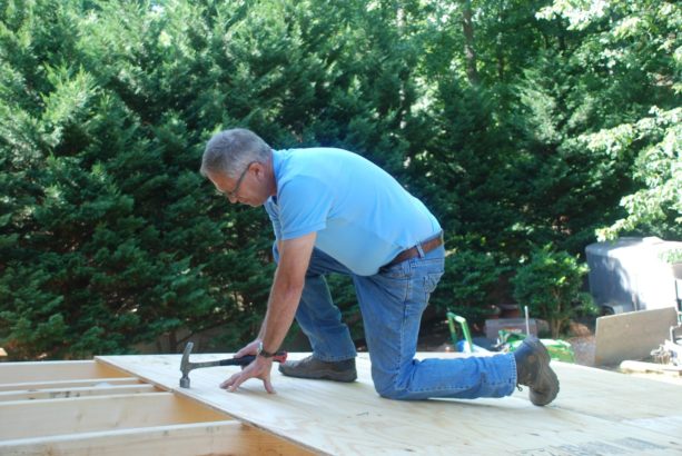nailing down the plywood sheathing