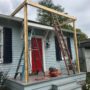 the installed top plate of a new roof for porch