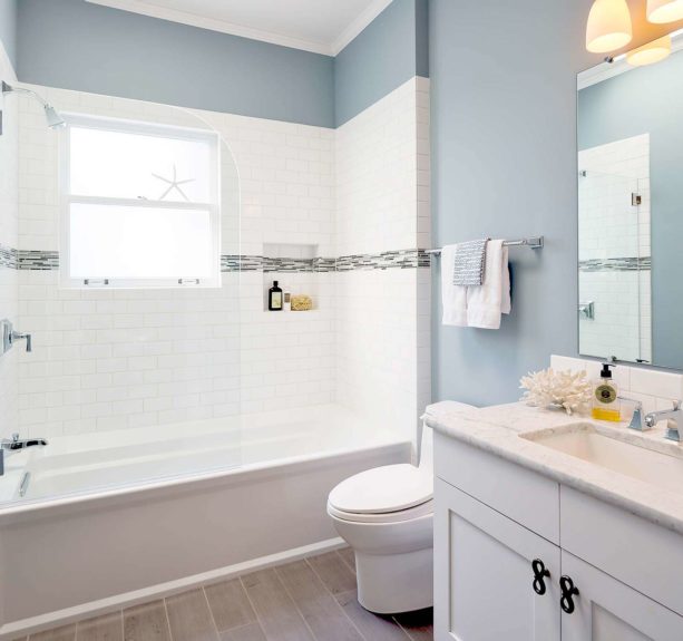 white subway tile and white grout for shower tub wall