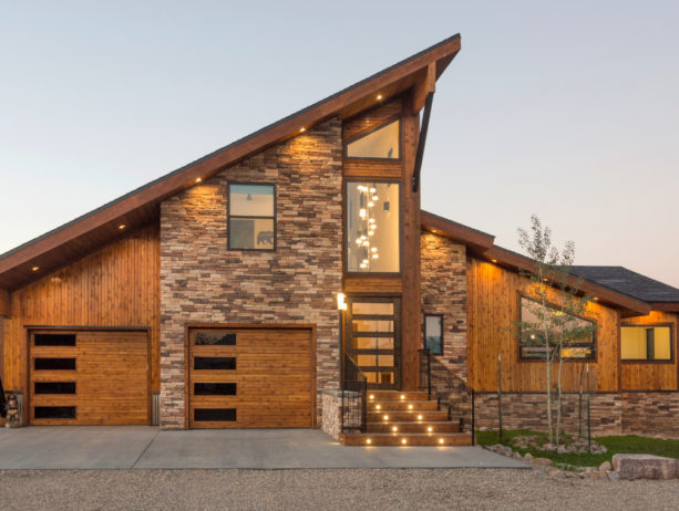stunning modern walnut Sidney front door with enormous custom transom