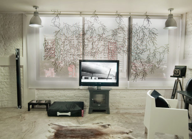 frost roll-up blinds added in front of the window for a more comfortable watch time