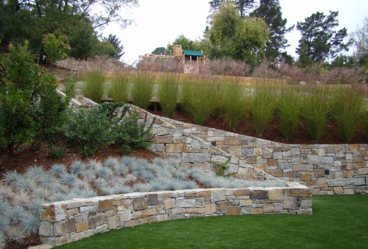 terraced style retaining wall ideas in a hillside steep slopes
