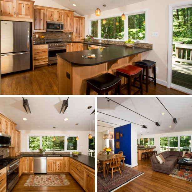 rustic u-shaped kitchen with an open concept and a peninsula