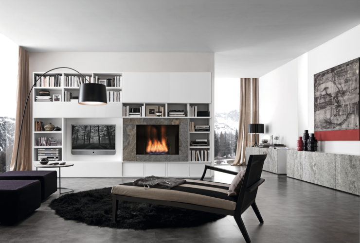 wall media unit with bio alcohol burning fireplace