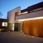 horizontal side sliding garage door illuminated with paving led lights