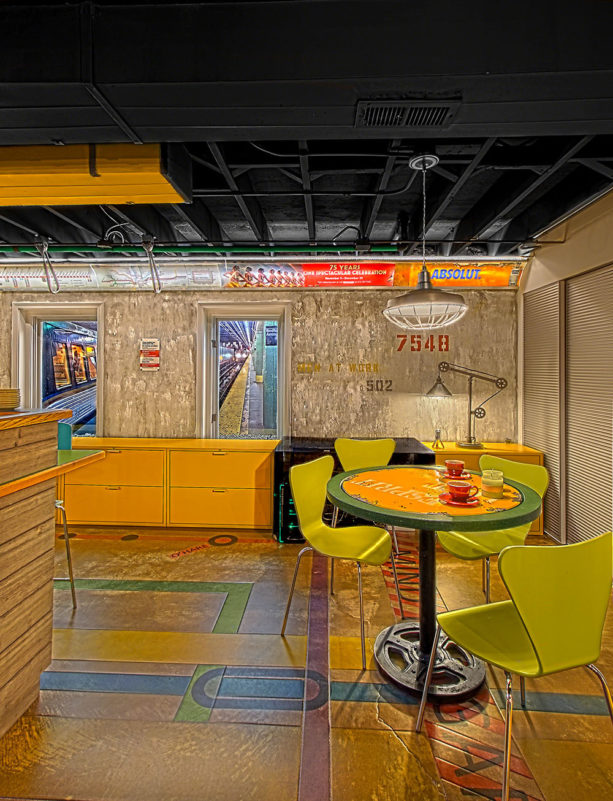 fake windows with a view in an industrial basement