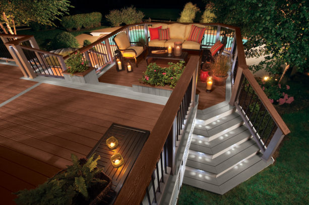 stair riser outdoor lighting in steps leading to the traditional deck