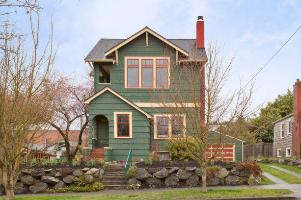 timeless jade green house and cream with brown undertone trim color