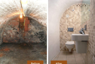 adding a bathroom to a damp barrel-vaulted basement of an old house