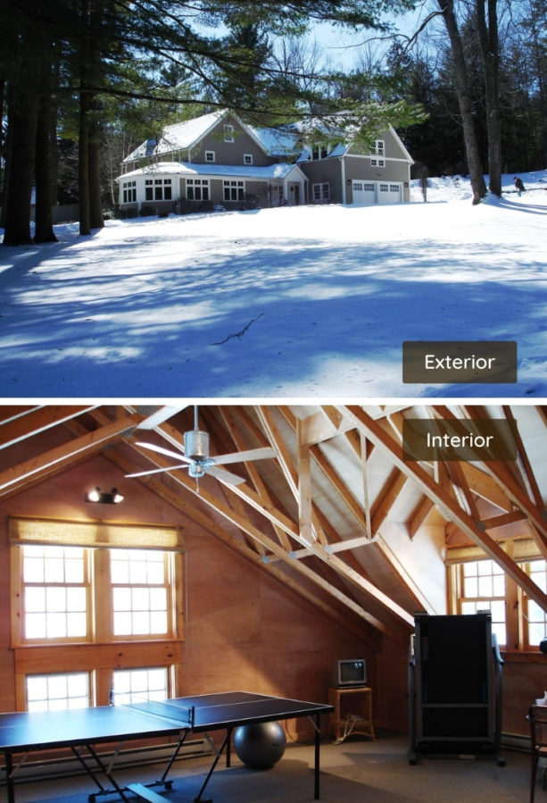 rustic bonus game room above an eclectic garage