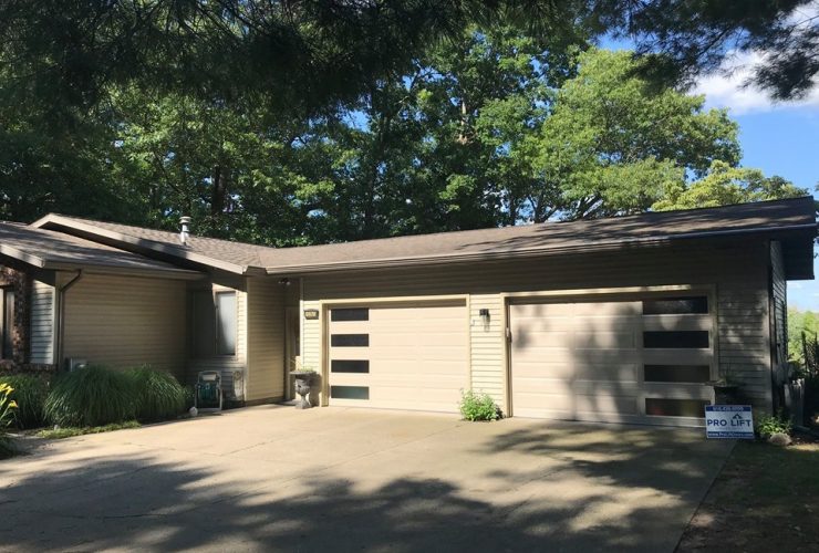 steel garage doors with long panels in mid-century design
