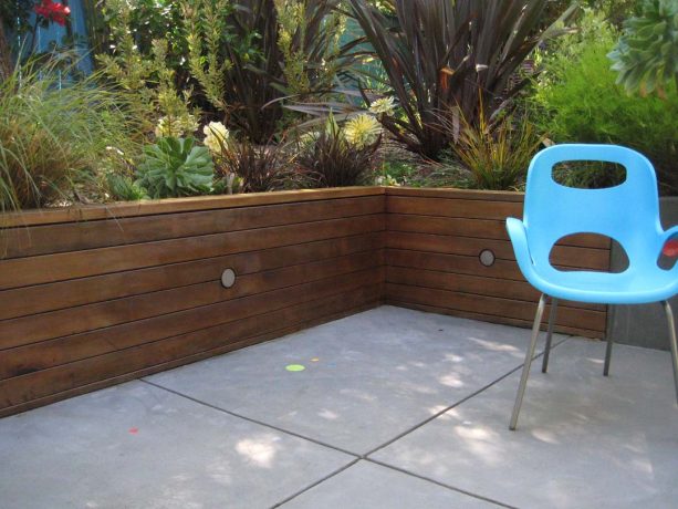 sealed redwood retaining wall completed with led lights