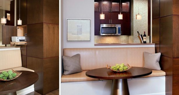 wooden dining table as a desk to optimize small space