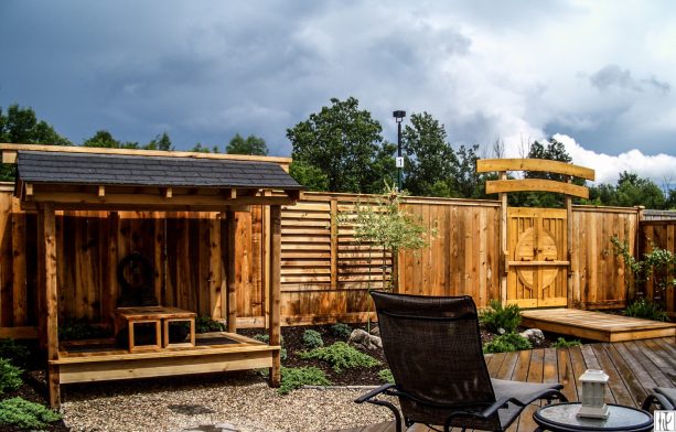 small floating deck with a pergola used as a tea house