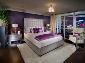 custom plaster purple accent wall with a geometrical pattern