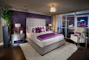 custom plaster purple accent wall with a geometrical pattern