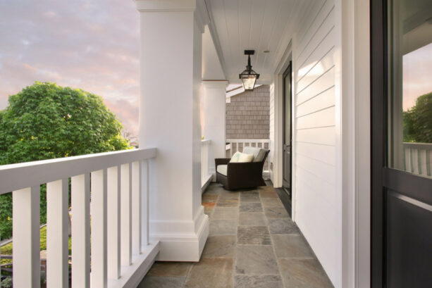 shadow grey stone tile flooring for a classic balcony