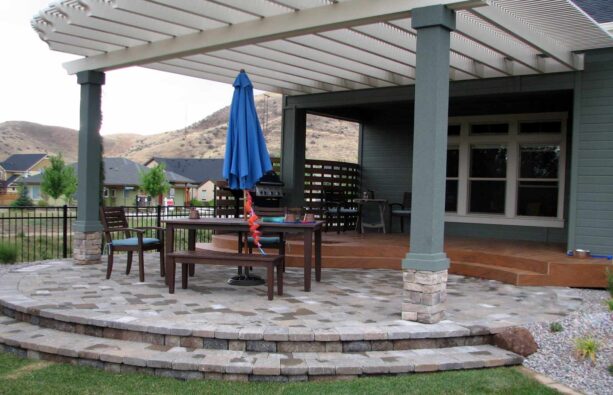 basalite paver steps to match the circular patio