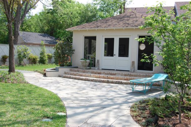 brick steps idea connecting the front porch and the flagstone patio