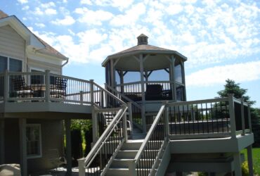 eight-sided gazebo on a raised deck