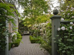 mediterranean style privacy side yard with a seating space
