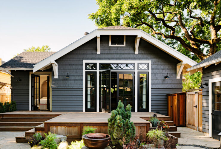 black windows and front door trim with white shaker trim