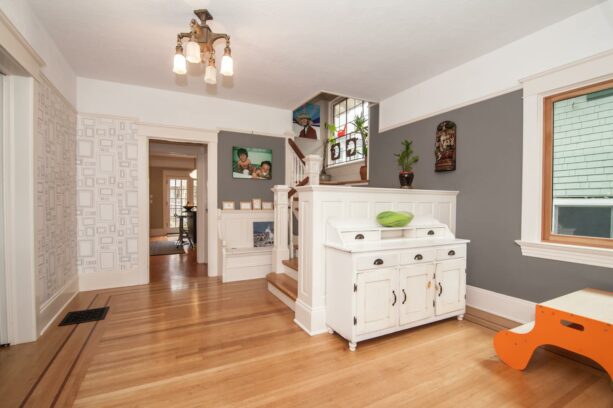 recessed panel pony wall to cover the staircase